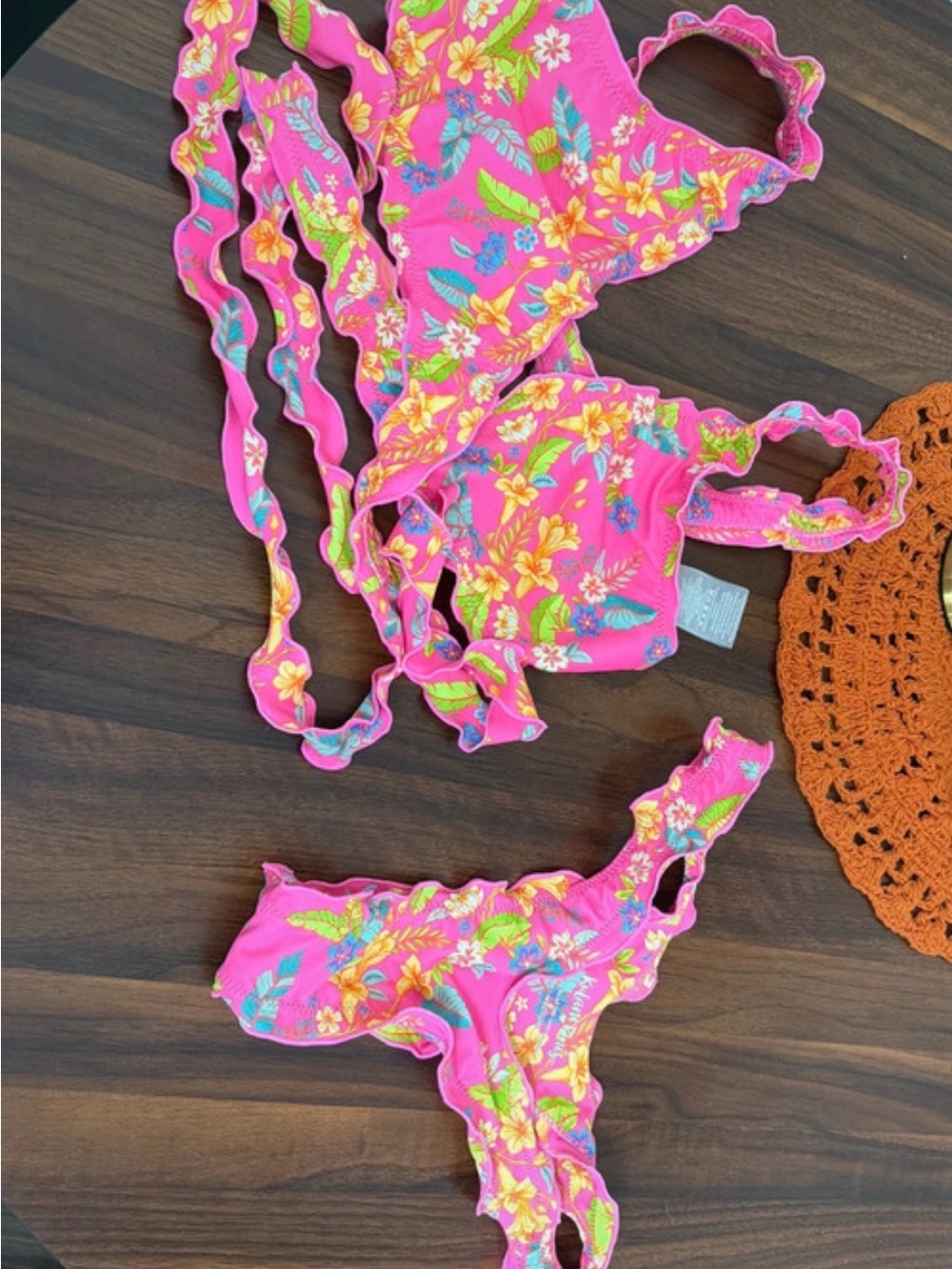 Kulani Pink Floral Ruffled Bikini Set